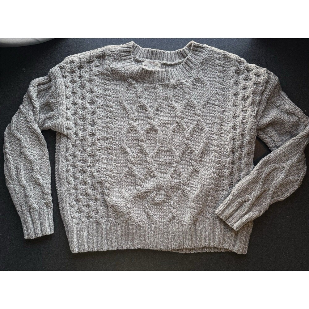 Hippie Rose women's M Gray Chenille Cable Knit Sweater Fisherman Y2K soft girl